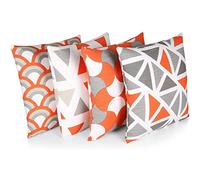 Penguin Home Set of 4 100% Slub Cotton Fabric Cushion Covers 45cm x 45cm Double Sided Square Pillow Covers with Invisible Zipper Pillow Cases for Living Room, Bedroom, Sofa (Orange/Grey)