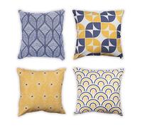 Penguin Home Set of 4 100% Slub Cotton Fabric Cushion Covers 45cm x 45cm Double Sided Square Pillow Covers with Invisible Zipper Pillow Cases for Living Room, Bedroom, Sofa (Grey/Yellow/White)