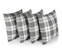 Penguin Home® 100% Cotton Decorative Double Sided Square Cushion Covers with Invisible Zipper 45cm x 45cm x 18” (Set of 4, Grey/White Check), 45 X45 X1 cm