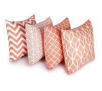 Penguin Home Set of 4 100% Slub Cotton Fabric Cushion Covers 45cm x 45cm Double Sided Square Pillow Covers with Invisible Zipper Pillow Cases for Living Room, Bedroom, Sofa (Coral)