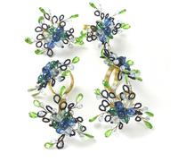 Penguin Home Set Of 6 Handcrafted Floral Style Beaded Napkin Rings
