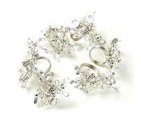 Penguin Home Set of 6 Handcrafted Floral Style Beaded Napkin Rings/Napkin Buckles/Table Decor for Dinner Wedding Party/Thanksgiving, Christmas / 10.5 x 10.5 x 6.5 cm/White & Silver