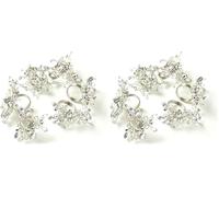 Penguin Home Set of 6 Handcrafted Floral Style Beaded Napkin Rings/Napkin Buckles/Table Decor for Dinner Wedding Party/Thanksgiving, Christmas / 10.5 x 10.5 x 6.5 cm/White & Silver (Pack of 2)