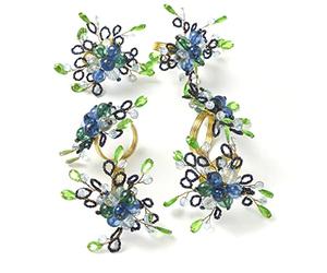 Penguin Home Set of 6 Handcrafted Floral Style Beaded Napkin Rings/Napkin Buckles/Table Decor for Dinner Wedding Party/Thanksgiving, Christmas/Size - 10.5 x10.5 x 6.5 cm/Blue