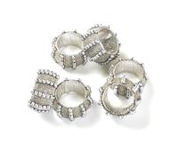 Penguin Home Set of 6 Handcrafted Pearl Style Beaded Napkin Rings/Napkin Buckles/Table Decor for Dinner Wedding Party/Thanksgiving, Christmas/Size - 6 x 6 x 3 cm/Silver