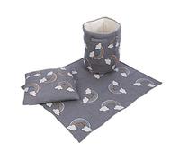 Penguin Home Set of Blanket 81x101 CM with Basket 35x41 CM and Cushion 45x45 CM, 100% Cotton, Blanket for Sofa Settees, Fluffy Sofa Throws, Warm, Cozy, Plush and Lightweight Rainbow Print Blanket set.