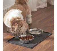 Penguin Home Stainless Steel Pack of 2 Pet Bowl with Non-Slip Silicone Mat Cat Feeder, Easy to Clean, Cats and Puppies Food and Water Feeding / 425 ml Bowls/Black