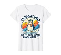 Penguin I’m Really Cold But I’m Being Really Brave About It Value Graphic T-Shirt, Women, White, S