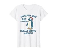 Penguin I’m Really Cold But I’m Being Really Brave About It Value Graphic T-Shirt, Women, White, XS