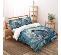 Penguin Ice Bedding Set 3D Design Animal Theme Duvet Cover Set Chic Breathable Quilt Cover Suitable for Family, Couple, Children with Pillow Super King(260x220cm)