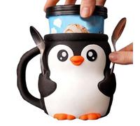Penguin Ice Cream Pint Holder | Ice Cream Cup Holder | Insulated Cute Penguin IceCream Stand Tub with Secret Snack Drawer | Ice-Creams Pint Sleeve Bowls Cooler Container for Kitchen Gadgets