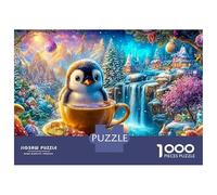 Penguin in A Golden Teacup 1000-Piece Jigsaw Puzzle Cute Penguin Family Puzzle Game for All Ages 52x38cm/1000pcs