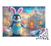 Penguin in Bunny Ear Hat 1000-Piece Jigsaw Puzzle Cute Penguin Brain Training Game for Adults & Kids 38x26cm/1000pcs