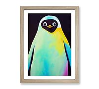 Penguin In Colour No.4 Abstract Framed Print | A3 Oak Framed Wall Art | Ready to Hang | Abstract Fantasy Picture | Living Room Bedroom Lounge Office