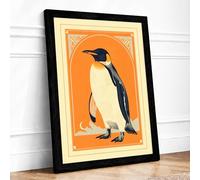 Penguin in Formal Frame Retro Framed Wall Art Print A2 (59.4×42cm) Black, Wall Decor for Living Room, Bedroom, Office & Home, Ready to Hang, Art Gift