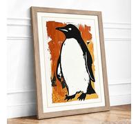 Penguin in Gold Boho Framed Wall Art Print A2 (59.4×42cm) Oak, Wall Decor for Living Room, Bedroom, Office & Home, Ready to Hang, Art Gift