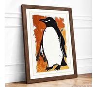 Penguin in Gold Boho Framed Wall Art Print A2 (59.4×42cm) Walnut, Wall Decor for Living Room, Bedroom, Office & Home, Ready to Hang, Art Gift