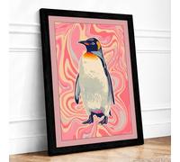 Penguin in Psychedelia Eclectic Framed Wall Art Print A2 (59.4×42cm) Black, Wall Decor for Living Room, Bedroom, Office & Home, Ready to Hang, Art Gift