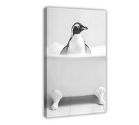 Penguin in The Bathtub, Cute Bathroom Wall Art, Funny Penguin Print, Cute Animals Taking A Bubble Bath, Laundry Room Decor, Ai Art-1