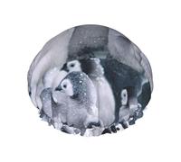 Penguin In The Snow,Shower Cap Nightcap Double Layer Waterproof Elastic Bath Cap Reusable Hair Cap
