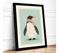 Penguin in Winter Modern Framed Wall Art Print A2 (59.4×42cm) Black, Wall Decor for Living Room, Bedroom, Office & Home, Ready to Hang, Art Gift