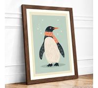 Penguin in Winter Modern Framed Wall Art Print A4 (29.7×21cm) Walnut, Wall Decor for Living Room, Bedroom, Office & Home, Ready to Hang, Art Gift