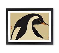 Penguin Japanese Abstract WHT Framed Print | A2 Black Framed Wall Art | Ready to Hang | Asian Fantasy Picture | Living Room Bedroom Lounge Office