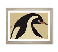Penguin Japanese Abstract WHT Framed Print | A2 Oak Framed Wall Art | Ready to Hang | Asian Fantasy Picture | Living Room Bedroom Lounge Office
