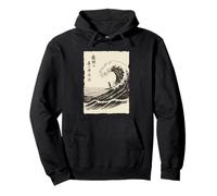 Penguin Japanese ukiyo-e Funny Surfer Woodblock Pullover Hoodie