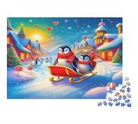 Penguin Jigsaw Puzzle 1000Pc for Adults Penguins Sledding in Snowy Town Impossible Educational Game | Great Gift Idea 38x26cm/1000pcs