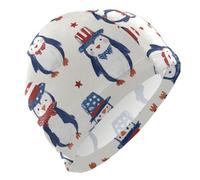 Penguin July 4th Day Print Swim Cap for Men Lightweight Cloth Cap for Pool Bathing Swimming Hat One SizeWhite
