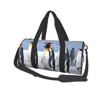 Penguin Large Round Travel Duffle Bag, Full-Print Canvas Weekender with Padded Lining, Multiple Pockets,Detachable Shoulder Strap and Soft Leather Handles