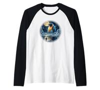 Penguin Looking at the Moon Cute Raglan Baseball Tee