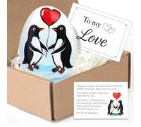 Penguin Love Stone Gift, Hand Painted Natural Pebble with “to My Love” and Penguin Story Card, Romantic Valentines or Anniversary Present for Boyfriend, Girlfriend, Husband, Wife