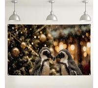 Penguin Love Wall Backdrop, Cute Animal Winter Decorations for Christmas, Cozy Indoor/Outdoor Photography Background for Party Events 71x43 Inch