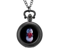 Penguin Lover Bird Vintage Pocket Watch Alloy Pendant Watches Necklace Gift for Men Women Black-Style