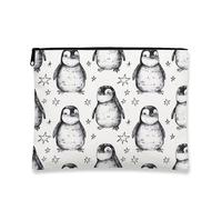 Penguin Makeup Bag, Adorable Black White Cosmetic Travel Pouch for Women, Portable Small Canvas Zipper Organizer, Holiday Gift Toiletry Bag, Black White, 7x9 Inch, Penguin