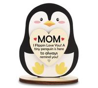 Penguin Mom Gift Plaque “I Flippin Love You”, Cute Mother’s Day Penguin Desk Decor, Emotional Support Tiny Penguin Heart Ornament for Mom, LBR22