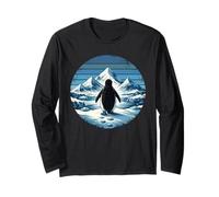 Penguin Mountain Journey Retro Arctic Adventure Vibe Long Sleeve T-Shirt
