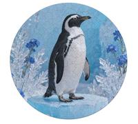 Penguin on Blue Ice Jigsaw Puzzle Challenging Round Animals Puzzle Wooden Jigsaw Puzzles for Adults Families 195 PCS