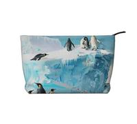 Penguin on The Iceberg Printed Makeup Bag Corduroy Travel Cosmetic Bags Cosmetic Case Toiletry Bag Organizer for Women Mom Girls