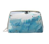 Penguin on The Iceberg Printed Makeup Bag for Women Portable Leather Make up Bag Travel Zipper Cosmetic Bags Organizer
