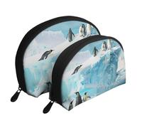 Penguin on The Iceberg Printed Makeup Bags 2-Piece Portable Shell Travel Toiletry Bag Cosmetic Organizer Bag for Women