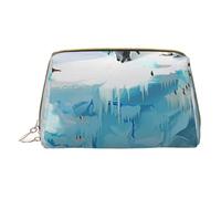 Penguin on The Iceberg Printed Small Makeup Bag Portable Leather Make up Bag Travel Zipper Cosmetic Bags Organizer for Women