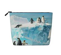 Penguin on The Iceberg Printed Travel Makeup Bag Imitation Linen Cosmetic Bags Waterproof Cosmetic Case Organizer for Women