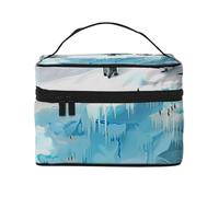 Penguin on The Iceberg Printed Travel Makeup Bag Spacious Portable Cosmetic Organiser with Handle, Large Capacity Toiletry Bag, Gift for Women Girls