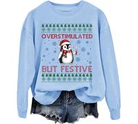 Penguin Overstimulated But Festive Sweatshirt Ugly Christmas Penguin Sweatshirt Unisex Carolina Blue