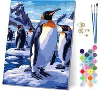 Penguin Paint by Numbers for Adults, Arctic Painting by Numbers for Adults Kits On Canvas, Easy DIY Acrylic Pigment Drawing Paintwork, Hobbies for Women, for Home Wall Decor Gifts 28x38 inch B-2656