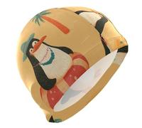 Penguin Palm Trees Swim Cap for Men Lightweight Cloth Cap for Pool Bathing Swimming Hat One SizeYellow
