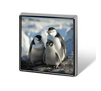 Penguin Parents and Chicks Antarctica Large Badge Aluminum Alloy Square Badges Brooch Pins Vintage Cute Enamel Brooch Badge Cartoon Funny Lapel Pin for Coat Dress Jacket Decoration Accessories